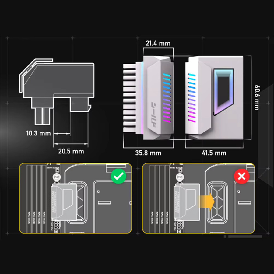 VODOOL ATX 24-poliger 180-Grad-Stromanschluss-Adapter in Schwarz oder Weiß - Bild 3