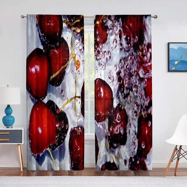 Transparenter Vorhang mit Kirschmuster Design in Rosa, 2 Paneele, B: 100 cm, H: 130 cm - Bild 1