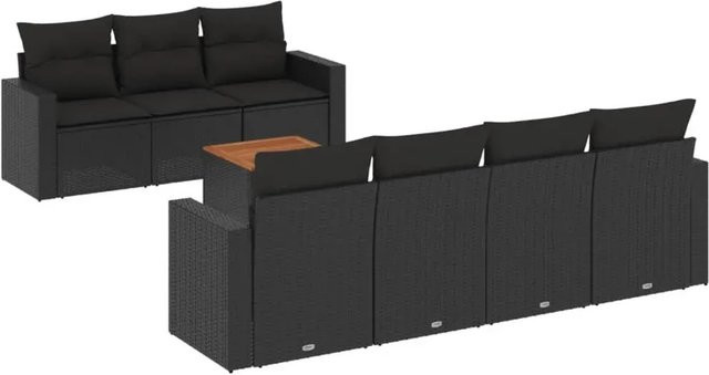 vidaXL 8-tlg Garten-Sofagarnitur in L-Form aus Polyrattan mit Kissen und Tisch in Schwarz - Bild 1