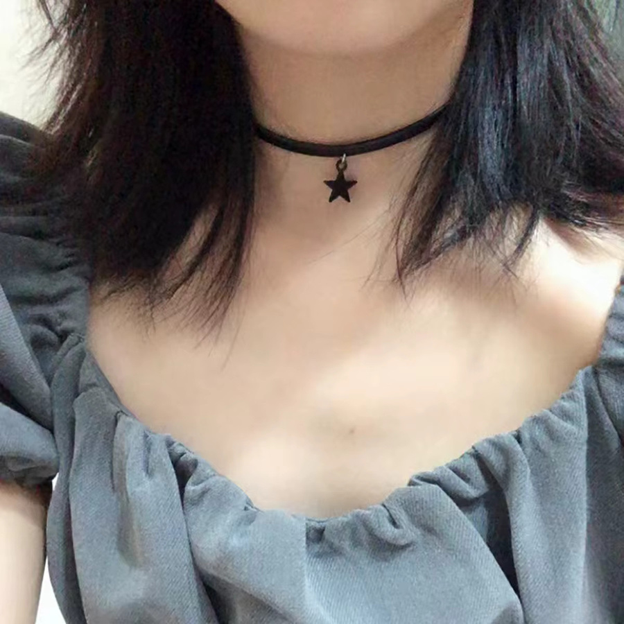 Choker-Halskette, schwarzes PU-Halsband, Stern, Damen - Bild 3