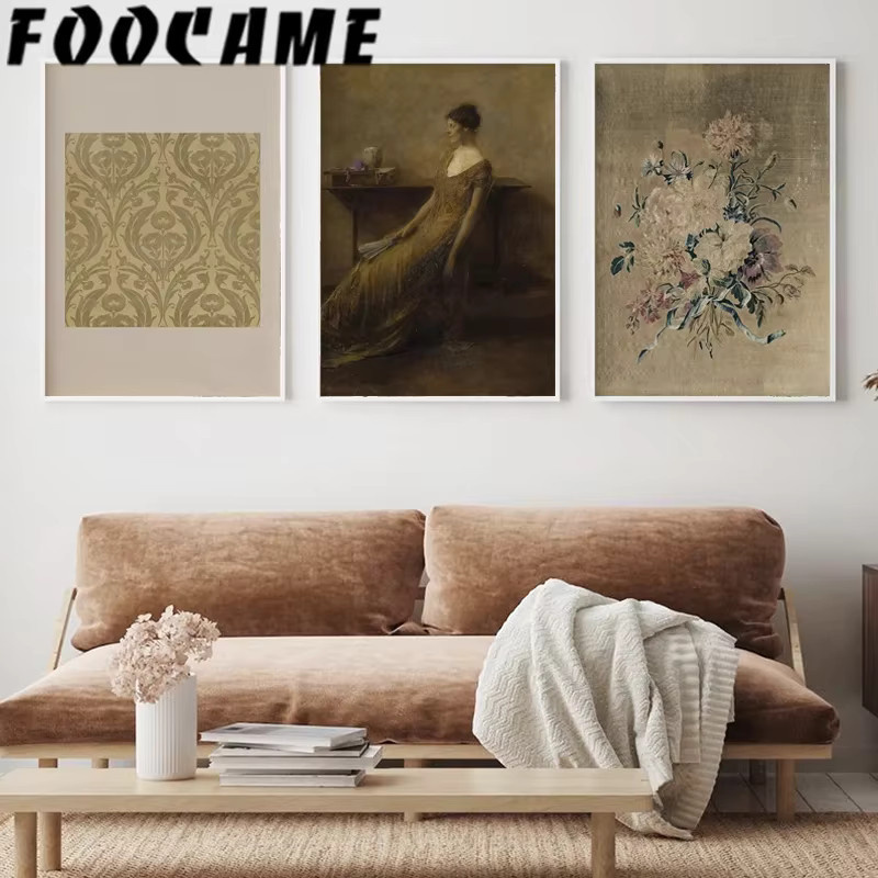 Potdemiel Vintage Leinwand Wandkunst Poster mit Blumen und Landschaft in Mehrfarbig - Bild 4