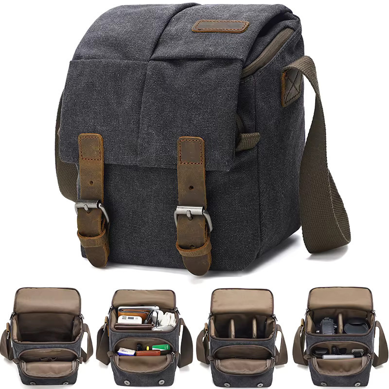 QISEMIAN Kameratasche als einschultrige Crossbody Outdoor Fototasche für DSLR und Digitalkameras in Grau - Bild 4