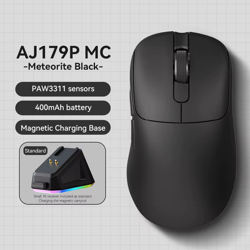 Ajazz AJ179 APEX Kabellose Gaming-Maus in Schwarz mit Farbbildschirm-Basis, Bluetooth, PAW3395 Sensor und 8000Hz Bildwiederholrate - Bild 2