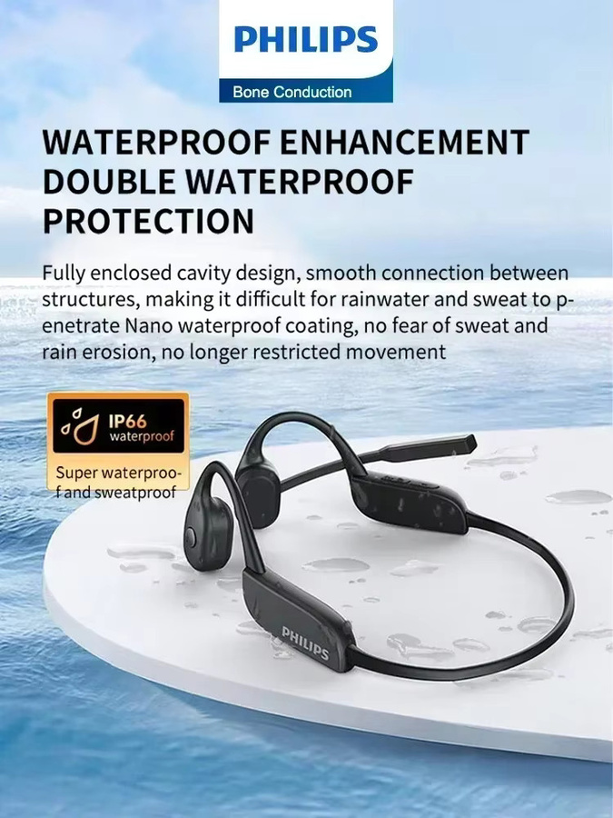 Philips TAN5609 Knochenleitungskopfhörer, kabellose Bluetooth Sport-Ohrhörer mit HD-Mikrofon und Anruf-Rauschunterdrückung, Schwarz - Bild 3