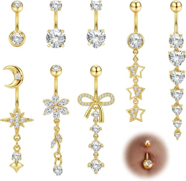 Drperfect Bauchnabelpiercing Edelstahl, Herz- und Schmetterlingsmotiv, Damen - Bild 1