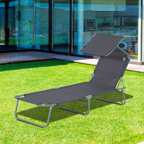 Outsunny Sonnenliege klappbar mit Sonnendach und verstellbarer Kopfstütze, Grau, B/H/T: 187 x 36 x 58 cm - Bild 4