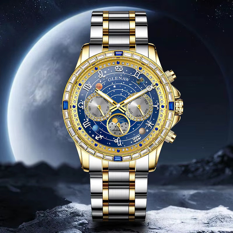 Glenaw Armbanduhr, Automatik, Edelstahl, Diamant, Herren, Blau - Bild 3