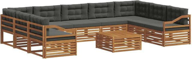 vidaXL Sofagarnitur aus Massivholz Akazie in Natur und Anthrazit, 10-teiliges Set mit Polsterkissen und Latten-Design - Bild 1