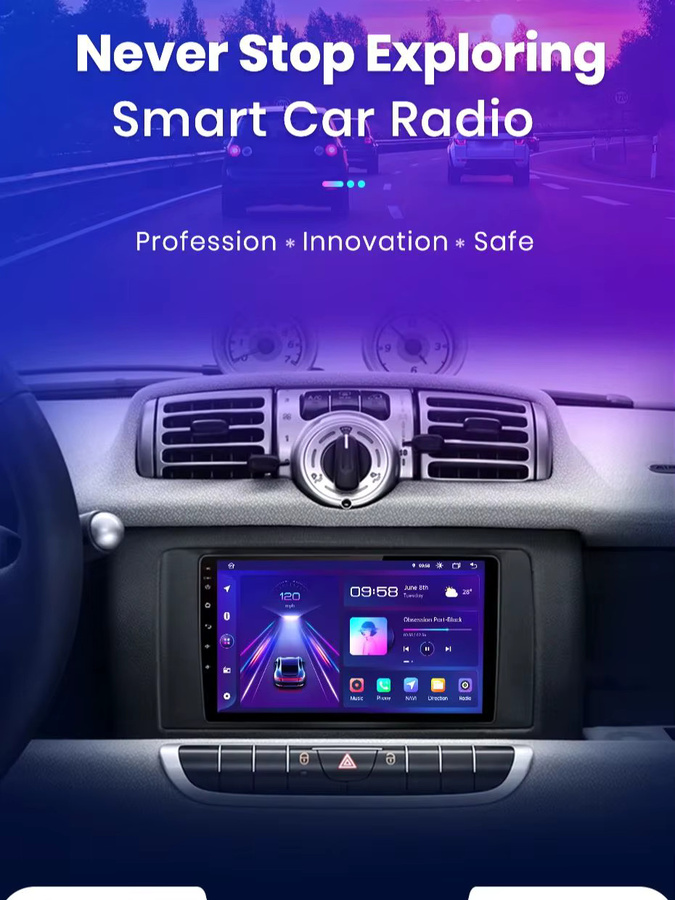 Junsun Android 13 Autoradio für Smart Fortwo 2005-2010 mit 9 Zoll Display, 4GB RAM, 64GB Speicher, GPS, Carplay, Bluetooth und Rückfahrkamera, Schwarz - Bild 1