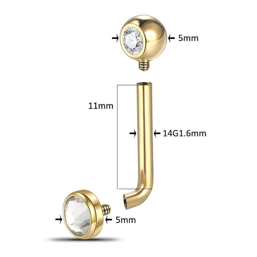 Xpircn Piercing, Titan, Gold Farbe, Zirkon, Unisex, 14G - Bild 1