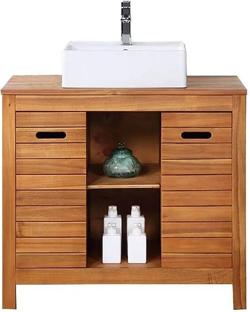 Vente-unique Einzelwaschtisch Pulukan aus Akazienholz in Natur Dunkel, Breite: 90 cm - Bild 1