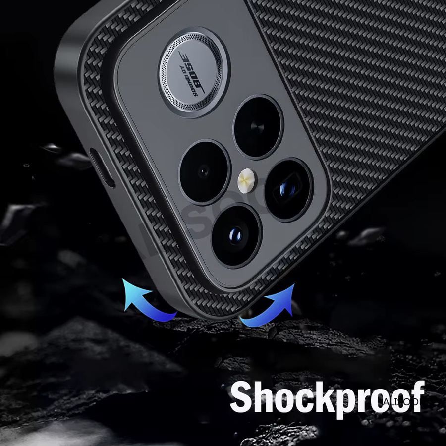 Stoßfeste Xiaomi POCO F8 Ultra Lederhülle mit Carbon-Textur in Schwarz und Blau - Bild 3