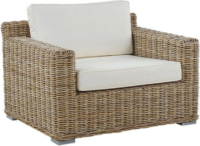 Beliani Sessel im Boho-Stil aus Rattan in Beige mit Armlehnen und Polsterung, B/T/H: 90 x 98 x 70 cm - Bild 1