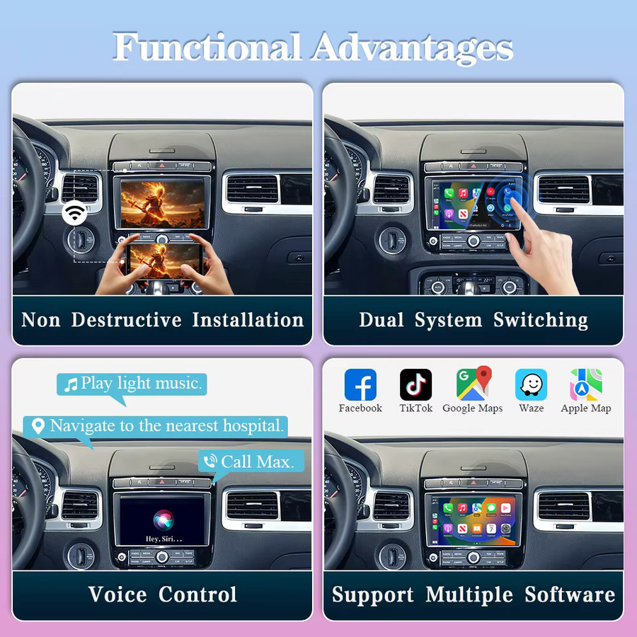 AUTOTOP Wireless Carplay und Android Auto Modul für VW Volkswagen Touareg RNS850 (2010-2018) mit Sprachsteuerung und Mirrorlink in Schwarz - Bild 2