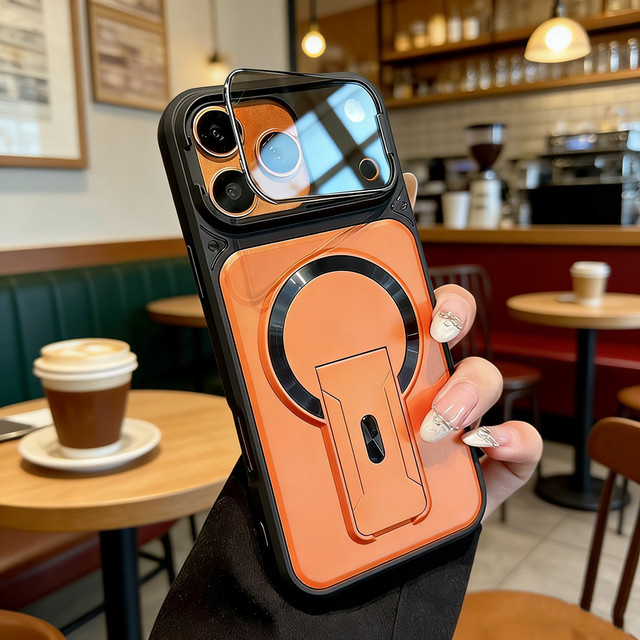 EIENACOCO Unsichtbare Magnetische Standhülle für iPhone mit Objektivschutz und kabellosem Laden in Rot - Bild 1