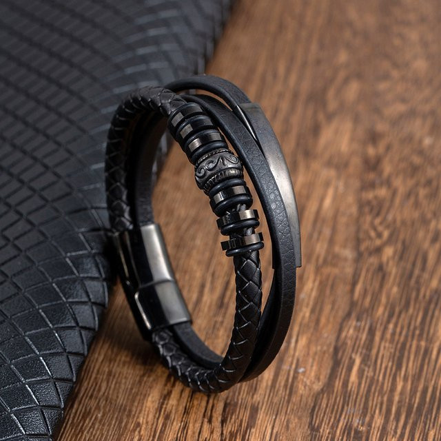 Herrenarmband Edelstahl und Leder, Schwarz/Braun, Unisex - Bild 1