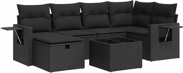 vidaXL 7-tlg. Garten-Sitzgruppe aus Polyrattan in Schwarz mit Kissen und L-Form - Bild 1