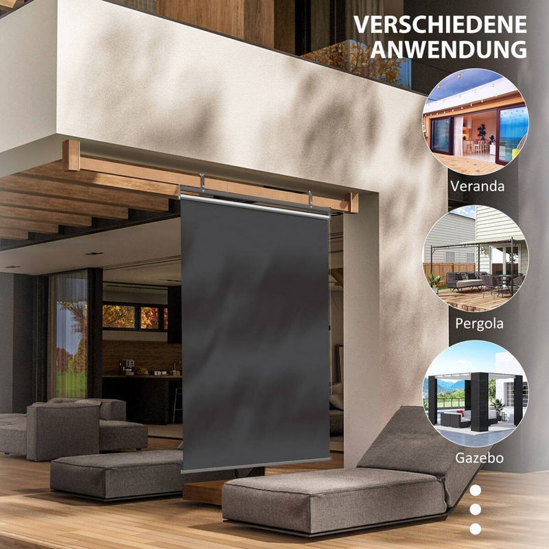 Outsunny Senkrechtmarkise aus Polyester mit Stahlrahmen in Dunkelgrau, B/H/T: 38 x 222 x 124 cm - Bild 2