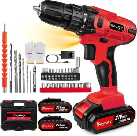 BRIEFNESS Akku-Bohrschrauber-Set mit 21 V, 45 Nm Drehmoment, 2 Geschwindigkeiten, 25+1 Stufen und 1,5 Ah Akku