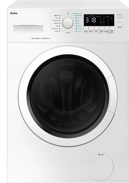 Amica Waschmaschine Frontlader WA 484 082 in Weiß mit 8 kg Kapazität, 1400 U/min und Aquastop - Bild 1