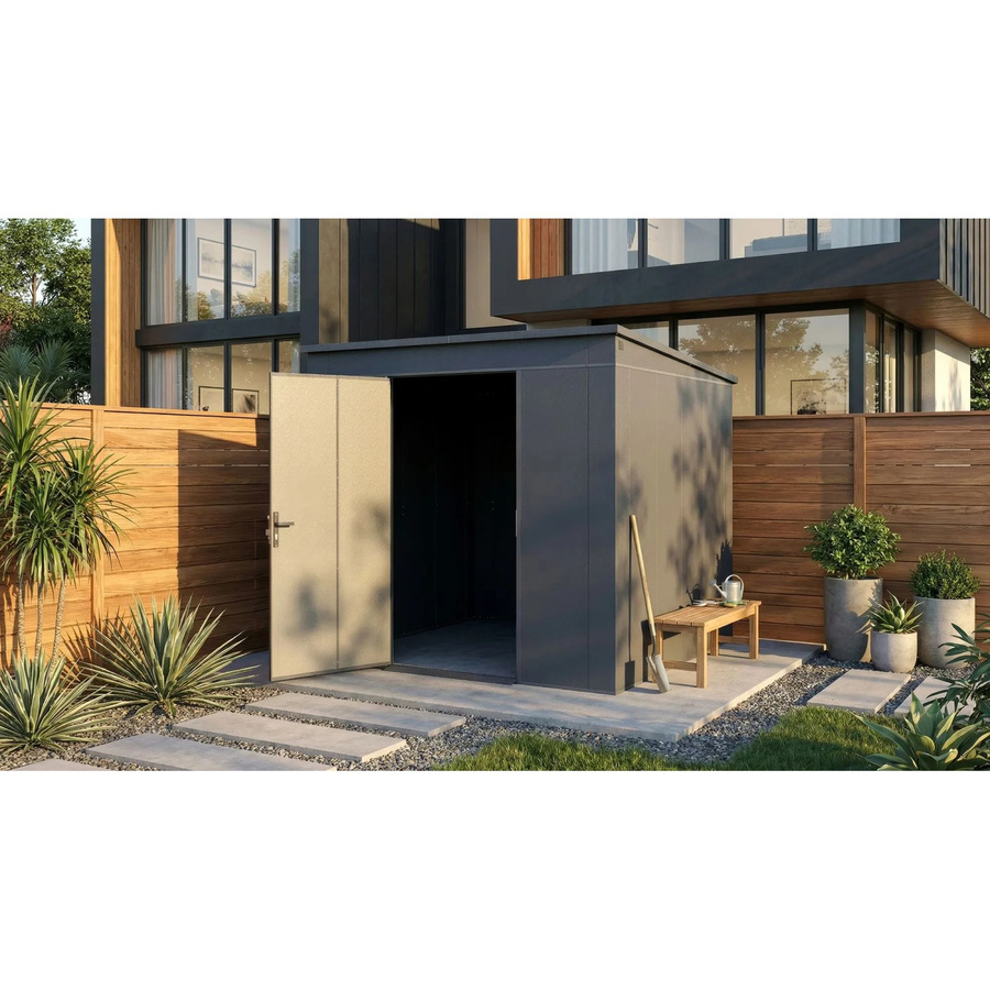 Weka Metall-Gerätehaus Gary aus verzinktem Stahlblech in Anthrazit, Breite: 242 cm, Tiefe: 248 cm - Bild 2