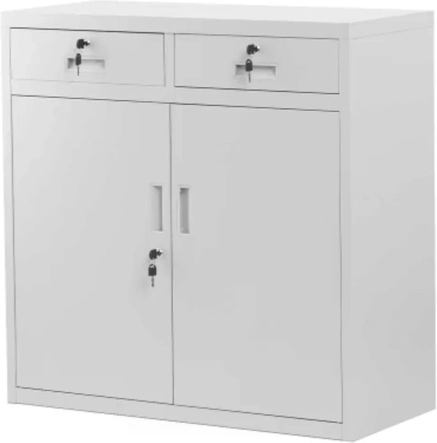 DELUKE Metallschrank Grau mit Flügeltüren, Schubladen und verstellbaren Regalböden, B/T/H: 90 x 40 x 90 cm - Bild 1