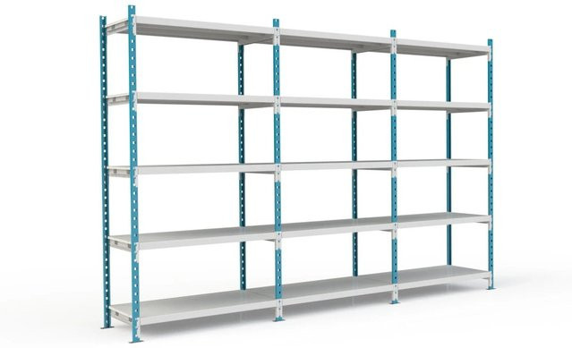 PROREGAL Fachbodenregal Maximus Pro mit 5 Ebenen und Metallplatten, Farbe Lichtblau-Lichtgrau, H x B x T: 220 x 100 x 60 cm - Bild 1