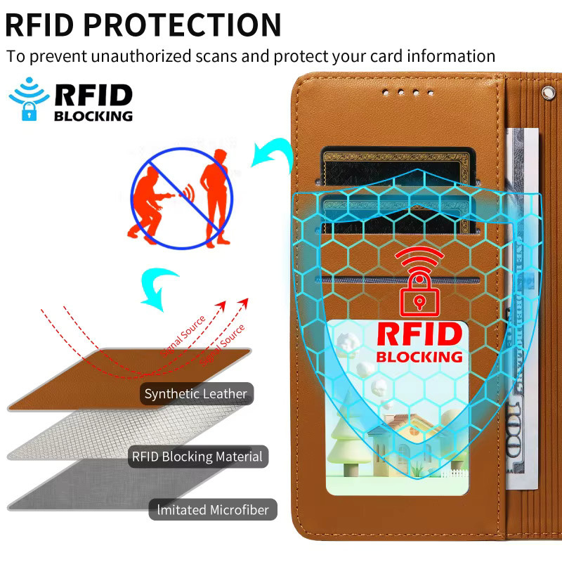 Xiaomi Business Flip Cover Case aus Leder mit Anti-Diebstahl-Lanyard und Kartenfach für Redmi 14C 13C Note 14 Pro Plus 13 14S in Pink - Bild 2