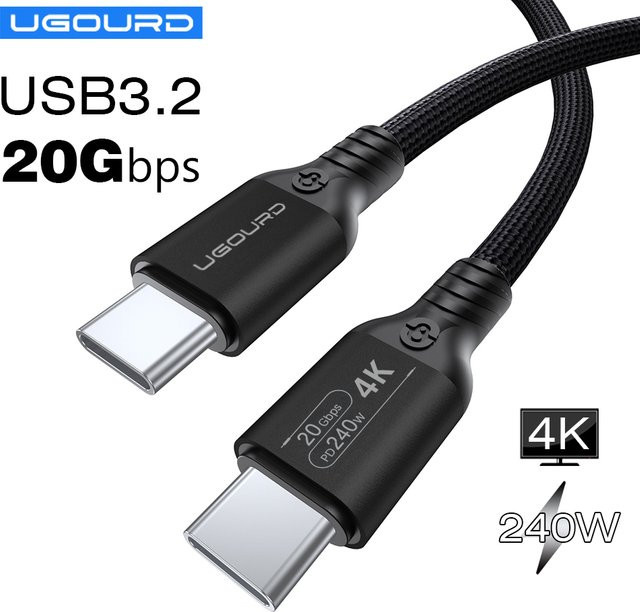 UGOURD USB-C Datenkabel USB 3.2 Gen2 mit 20Gbps Datenübertragung und 240W Schnellladefunktion, 4K Unterstützung, Farbe: Schwarz - Bild 1