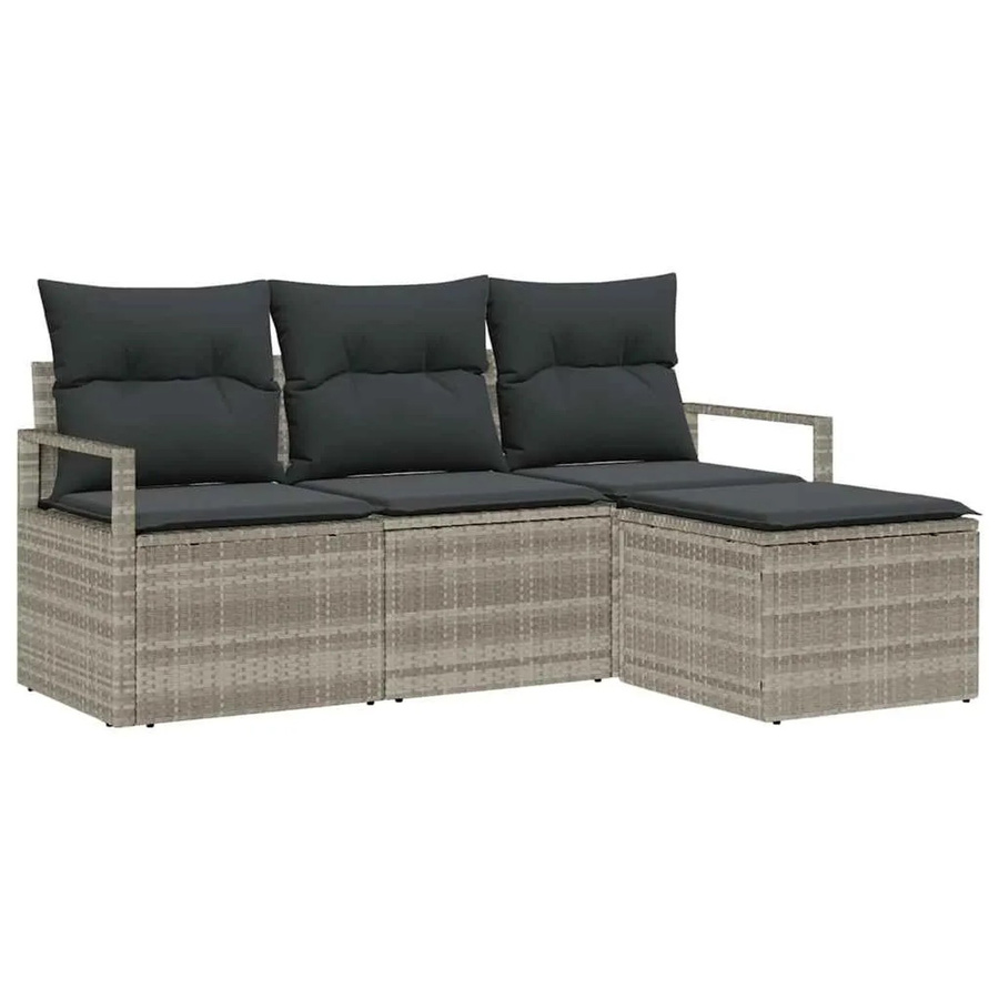 vidaXL Garten-Sofa-Set 4-teilig aus Poly-Rattan in Hellgrau mit wetterfesten Polstern und Stahlgestell - Bild 2