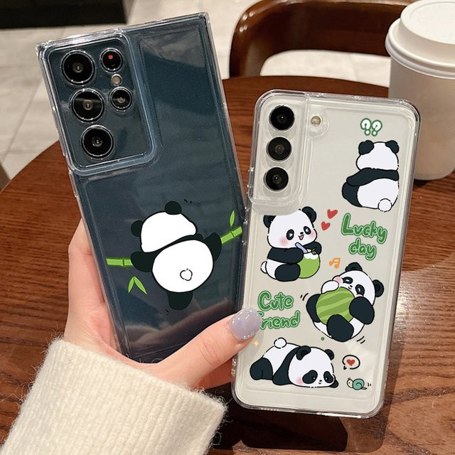 Silikon Handyhülle mit Cartoon Panda Design für Samsung Galaxy A14 A15 A54 A55 A56 A34 A35 A36 A26 S24 S25 S23 S22 Ultra Plus FE in Transparent - Bild 1