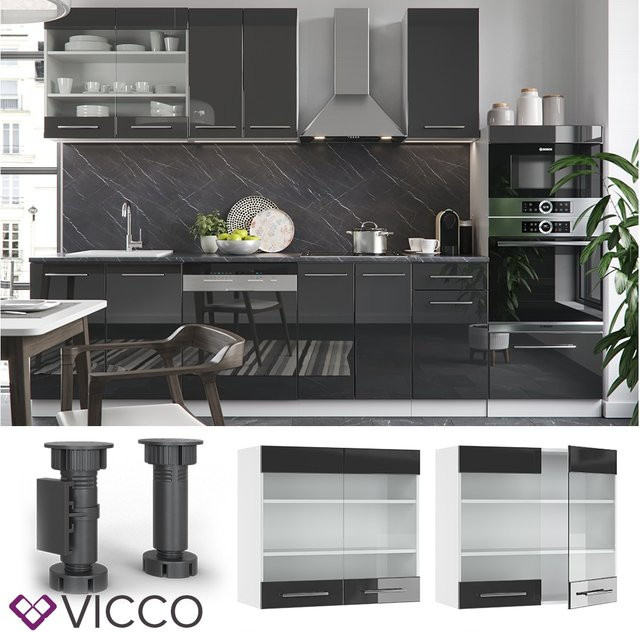 VICCO Hängeglasschrank Fame Küchenschrank mit Softclose und Glastüren in Anthrazit, Breite: 80 cm - Bild 1