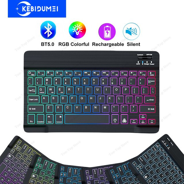 Kebidumei Mini-Tastatur kabellos mit Bluetooth 5.0, RGB-Hintergrundbeleuchtung, wiederaufladbar und leise, Farbe: Schwarz, Kompatibel mit iOS, Android, Windows und iPad - Bild 1