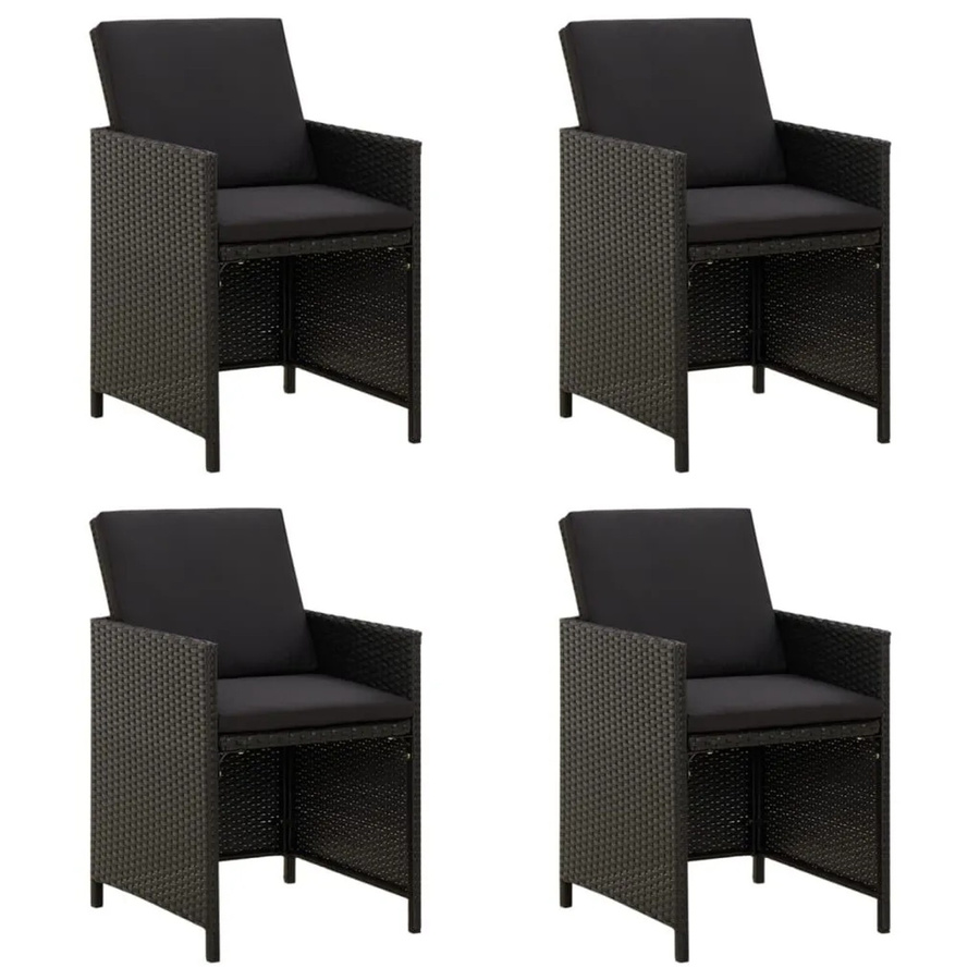 Furnicato Gartenstuhl Set aus 4 Stück in Schwarz aus Poly Rattan mit Kissen, B/T/H: 52 x 56 x 85 cm - Bild 2