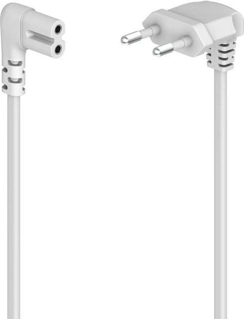 Hama Netzkabel mit Euro-Stecker und Doppelnut/C7, beidseitig gewinkelt, Weiß, 5 m - Bild 1
