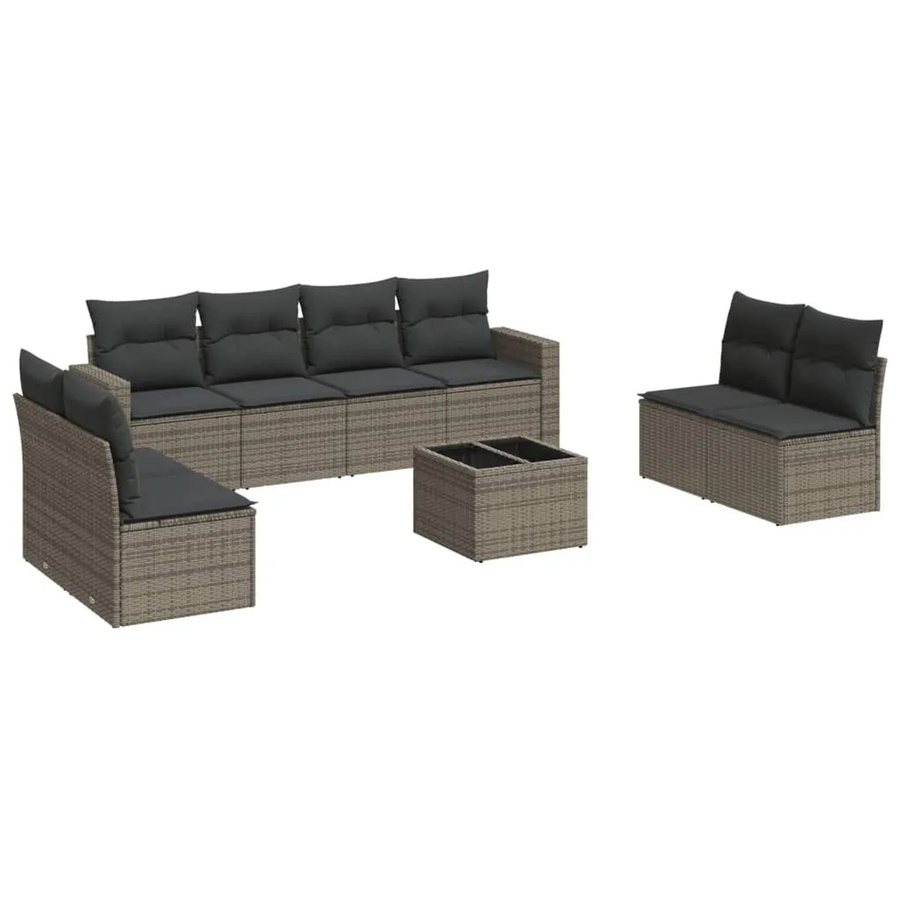 vidaXL 9-tlg. Garten-Sofagarnitur in L-Form aus Poly-Rattan mit Kissen und Couchtisch in Grau - Bild 2