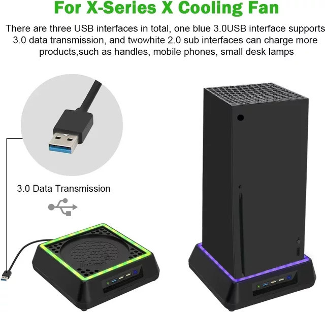 Royaldraid Kühlventilator-Standfuß für Xbox Series X mit 3 Geschwindigkeitsstufen, LED-Beleuchtung und USB-Anschluss - Bild 1