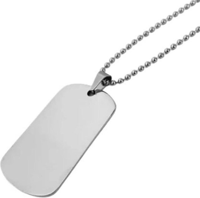 Halskette mit Dog Tag Anhänger, Edelstahl, Weiß, Unisex - Bild 1
