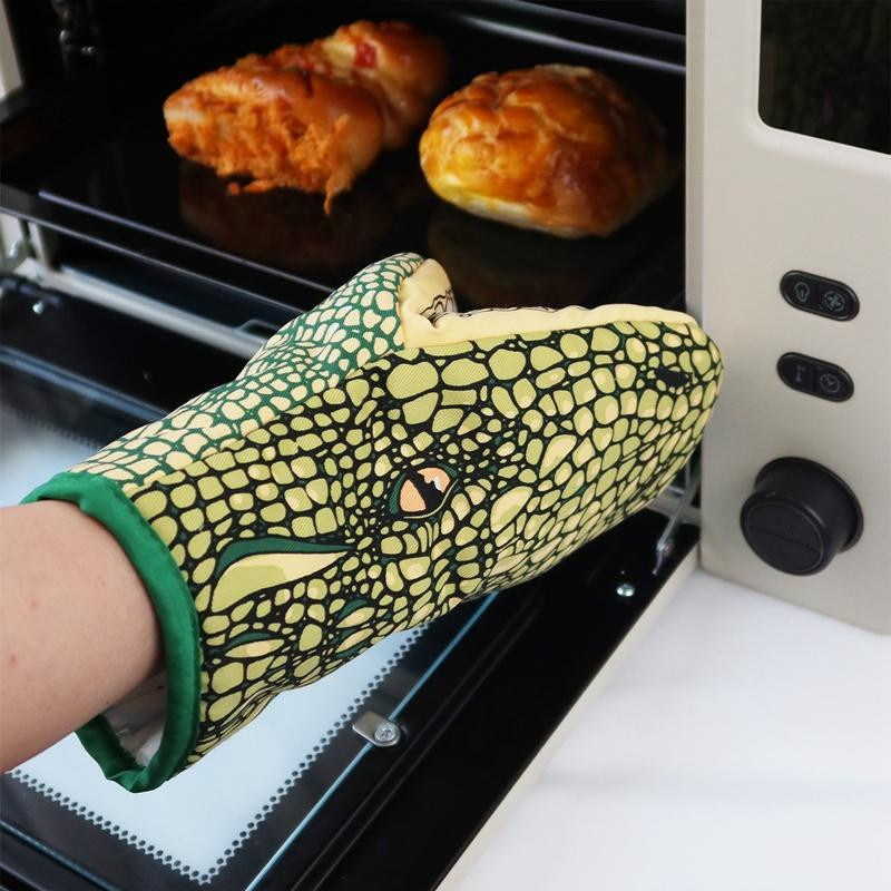 Hitzebeständige Ofenhandschuhe Crocodile Cat Paw Design aus Baumwolle, Mehrfarbig - Bild 2