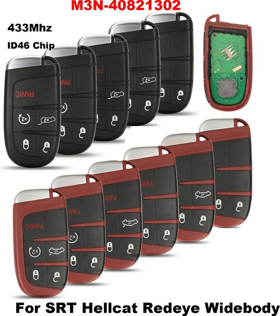 Jingyuqin Smart Remote Autoschlüssel Ersatz für SRT Hellcat Redeye Widebody mit Logo, 433MHz ID46 Chip, Farben: Rot und Schwarz - Bild 1