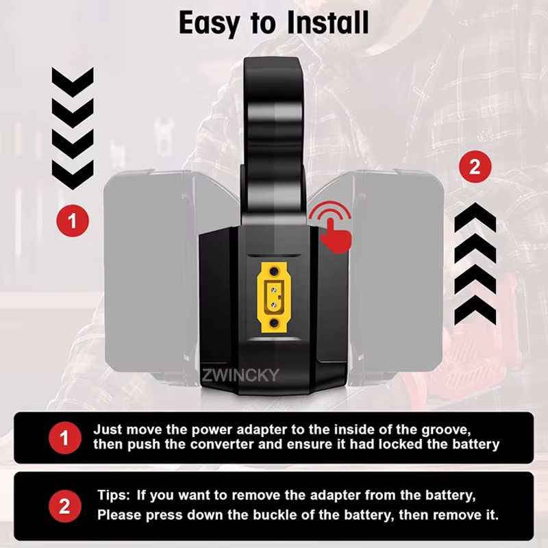 BSIDE 2-in-1 Power-Rad-Adapter für Makita und Milwaukee 18V Lithium-Batterien mit Sicherungen und 14AWG Kabelanschlüssen in Schwarz - Bild 3