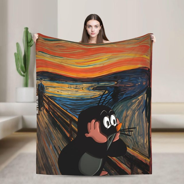 Krtek Maulwurf Flanell-Decke mit Cartoon-Motiv, Mehrfarbig, B/B: 75 x 90 cm - Bild 1