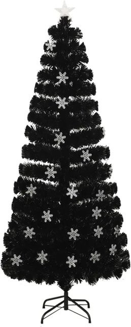 vidaXL Weihnachtsbaum mit LED-Schneeflocken in Schwarz, 210 cm Höhe, Fiberoptik mit RGB-Beleuchtung - Bild 1