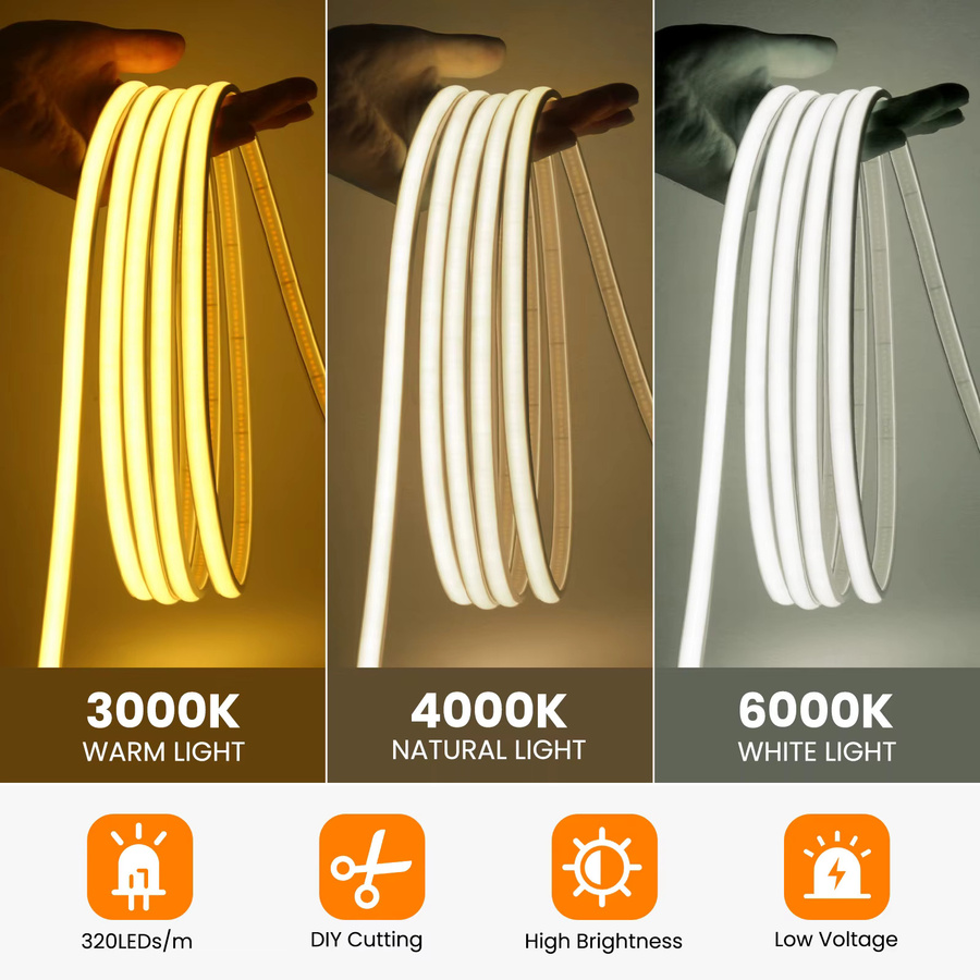 HEGEHE COB Neonlicht Flexibles LED Dekorband mit EIN/AUS-Schalter, Weiß, IP65 Wasserdicht, DC 5V USB-Anschluss, 1 Meter Länge - Bild 3