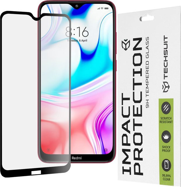 Techsuit Displayschutzfolie aus gehärtetem Glas für Xiaomi Redmi 8A / 8, Full Glue, Schwarz - Bild 1