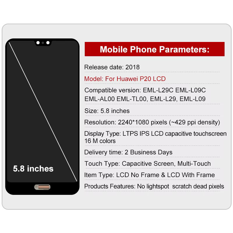 Huawei P20 Ersatz Display mit Touchscreen Digitizer Montage in Schwarz, 5,8 Zoll für EML-L29 und EML-L09 - Bild 2