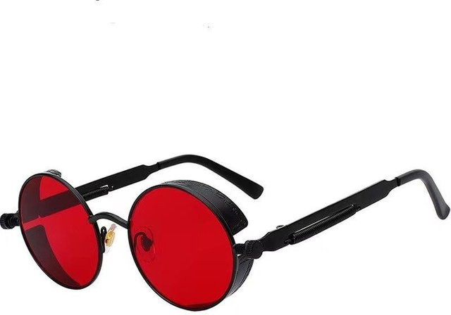 Sonnenbrille Steampunk, Rund, Vollrand, Metall, Rot, Unisex - Bild 1