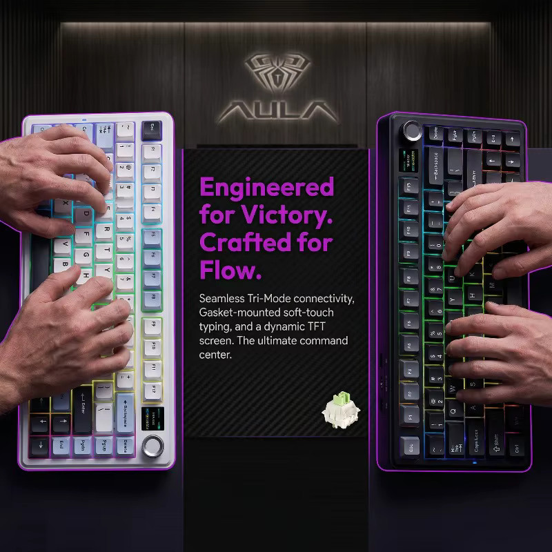 AULA F75 Max Mechanische Gaming-Tastatur mit TFT-Bildschirm und Drehregler, Kabellos via Bluetooth oder 2,4GHz sowie Kabelgebunden, 81 Tasten - Bild 2