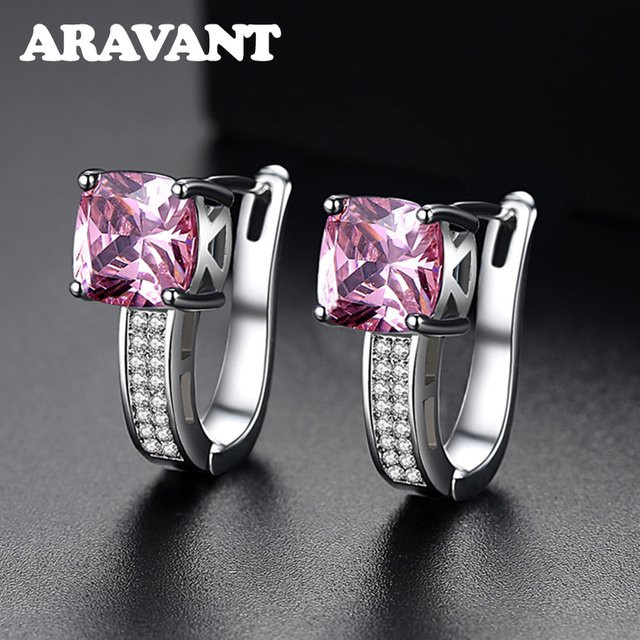 ARAVANT Creolen 925 Sterling Silber, Rosa Zirkon, Damen - Bild 1