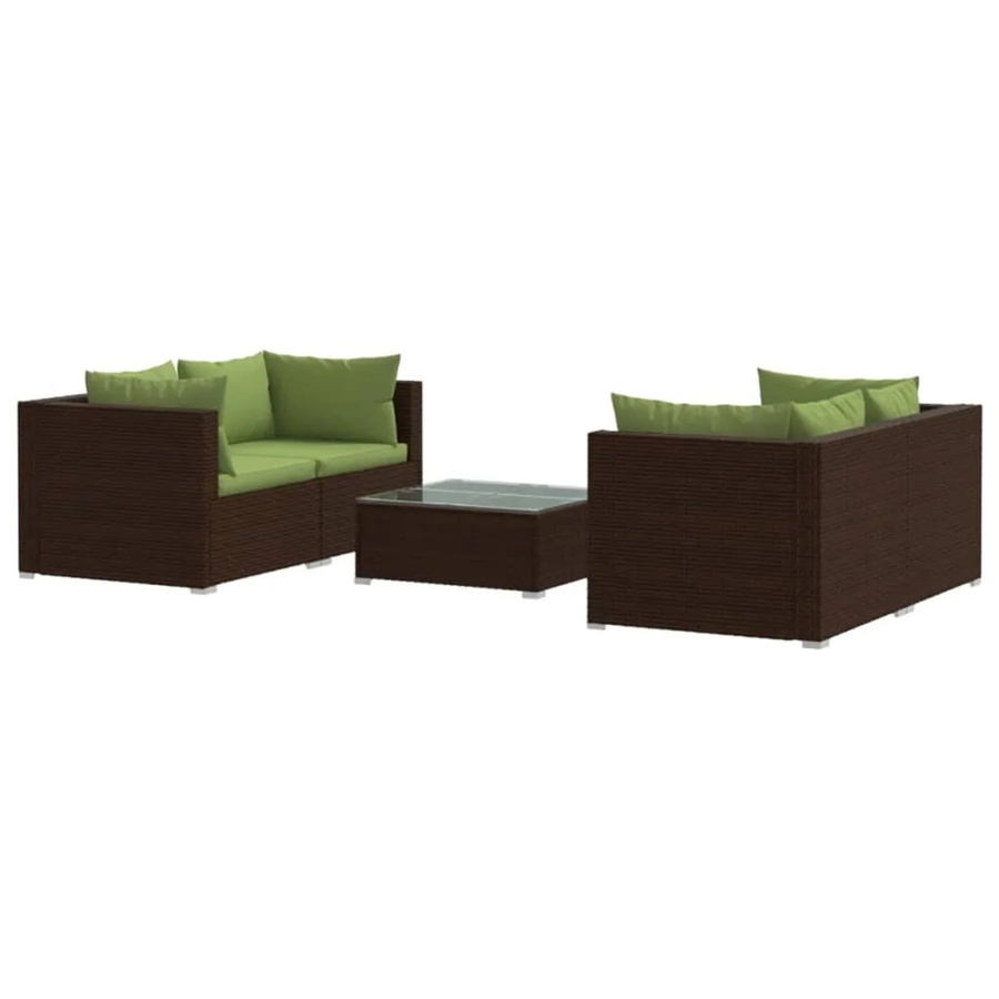 vidaXL 5-tlg Garten-Lounge-Set in L-Form aus Poly Rattan mit Kissen und Couchtisch in Braun und Grün - Bild 2